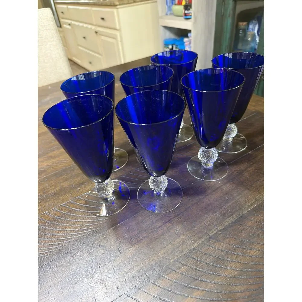 Vintage Morgantown Ritz Blue Golf Ball Champagne Tall Sherbet Glass 4 7/8